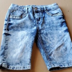 Revolution  by Revolt distressed 5 pckt jewel studded denim shorts Girls…